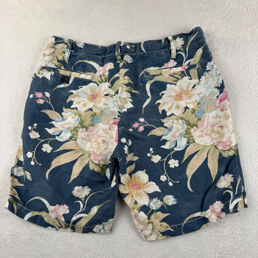 Polo Ralph Lauren Floral Shorts Mens 32 Blue Linen Blend Straight Fit‎ Tropical